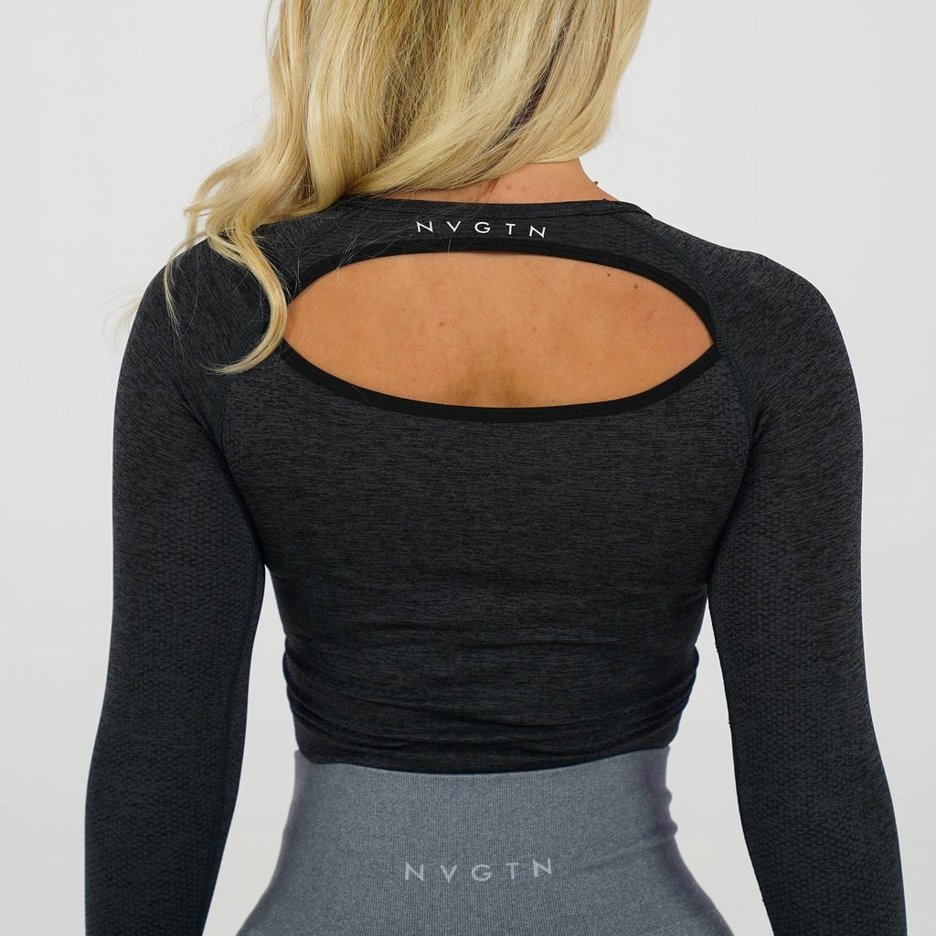 NVGTN Glimpse Long-Sleeve Crop Midnight | OIYRC3926