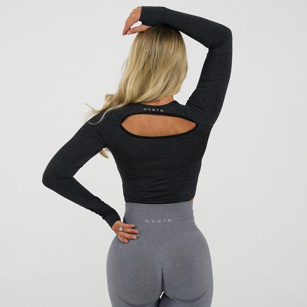 NVGTN Glimpse Long-Sleeve Crop Midnight | OIYRC3926