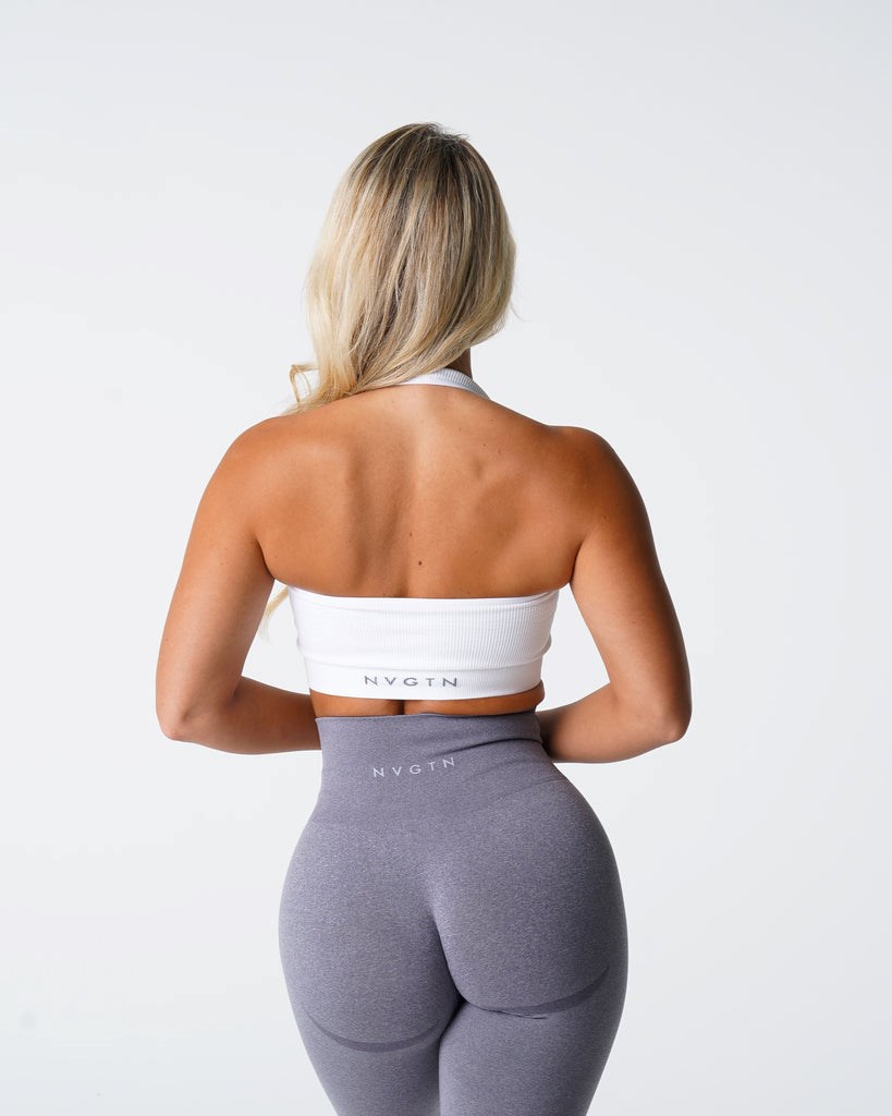 NVGTN Limitless Žebrovaný Seamless Halter Bra Bílé | UJKYN5936