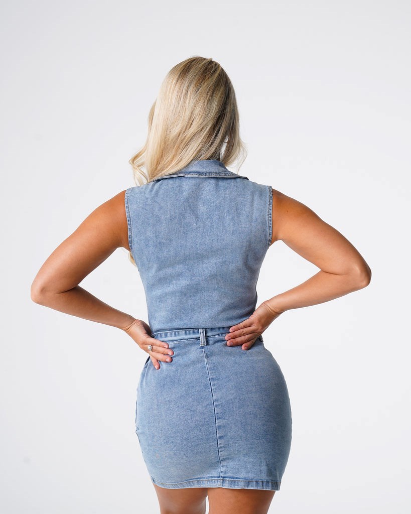 NVGTN Sweet Surprise Denim Mini Šaty Světle Blankyt Světle Modré | CRHNB7861