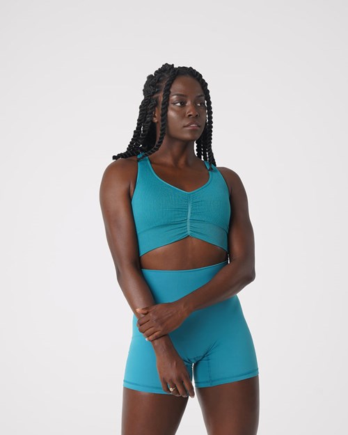 NVGTN Cinched Seamless Bra Teal | ZUFCY6210